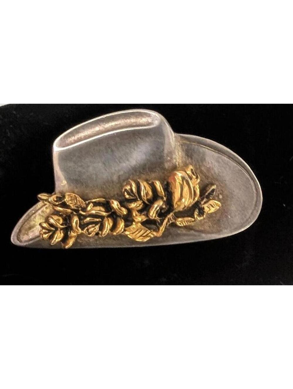 Vintage Art Nouveau Premier Designs Silver and Gold Tone Hat Brooch Pin